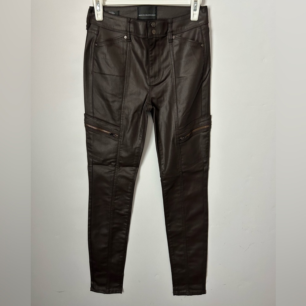 White House Black Market High rise Skinny Modal Faux Leather Pants 0 NWT